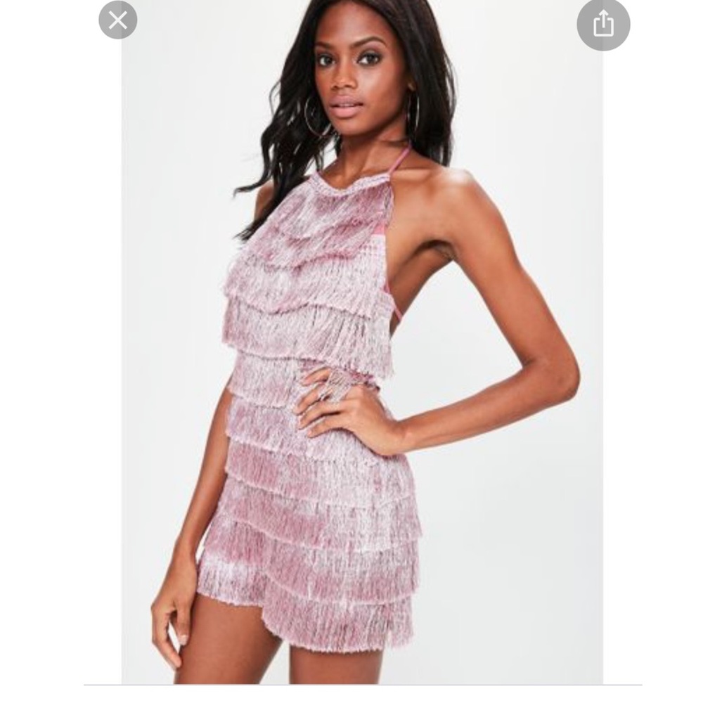 Pink tassel halter neck romper